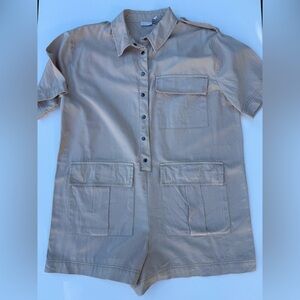 ASOS Tan Button-Up Short Sleeve Romper